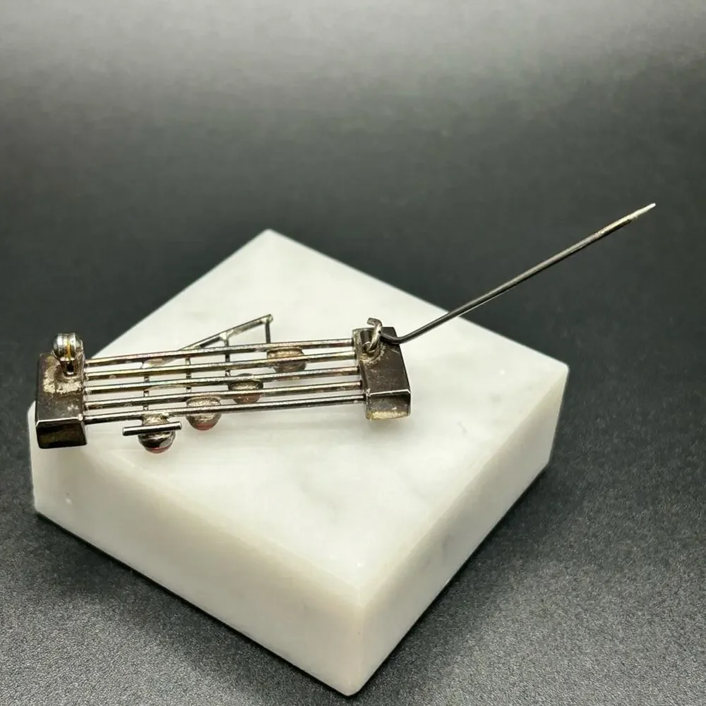 925 Sterling Silver Red Stone Musical Staff brooch Pin #G014